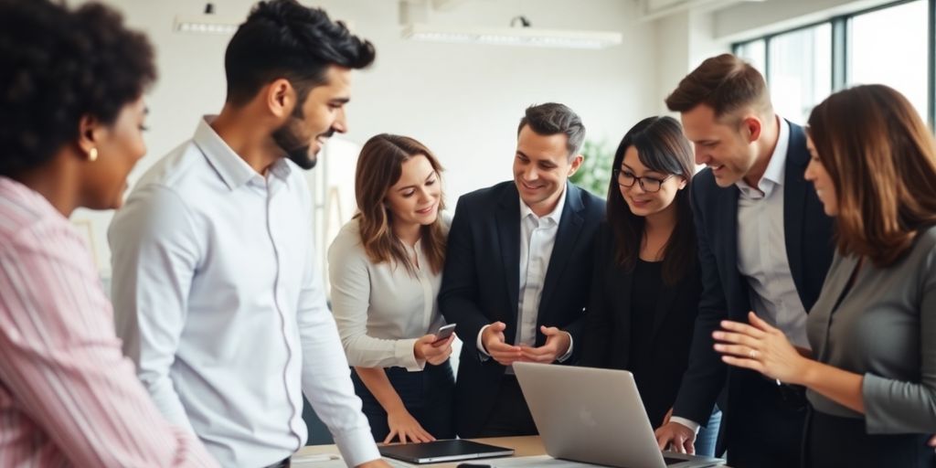 Team collaboration in a modern office setting.