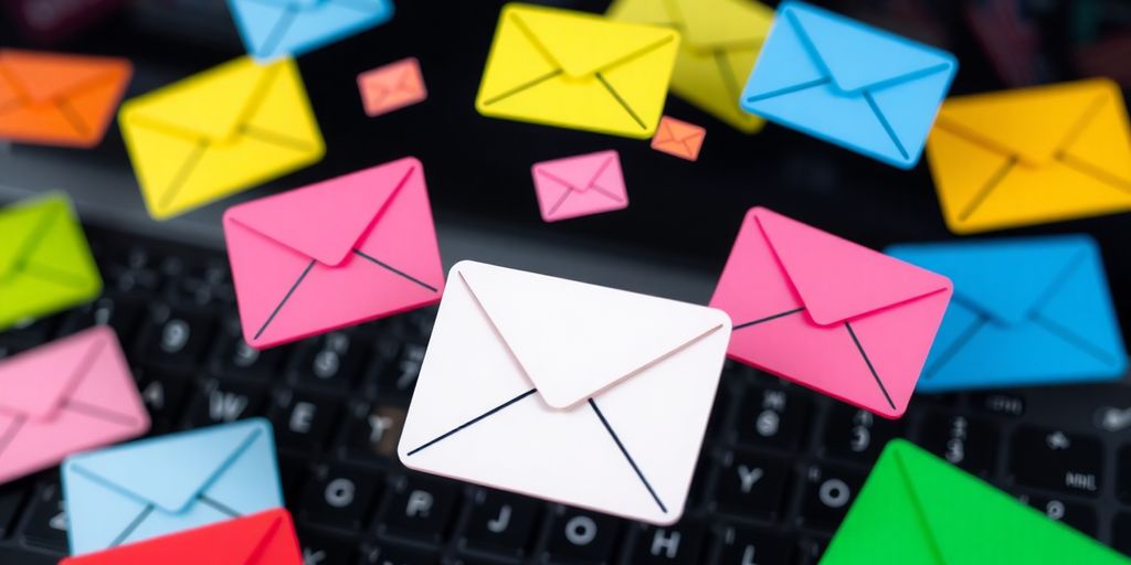 Close-up of email icons above a computer keyboard.