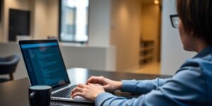 Person managing ads on a laptop.