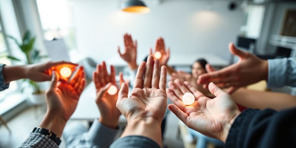 Diverse people interacting, vibrant and connected.