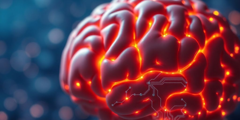 Brain merging with circuit board.