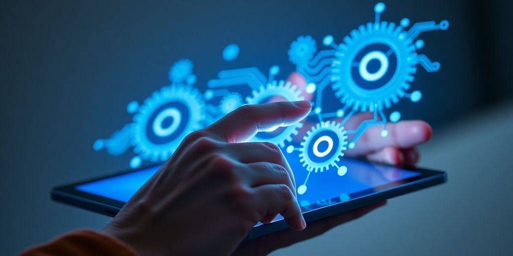 A person holding a tablet showing automation.