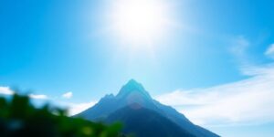 Mountain peak with digital overlay.