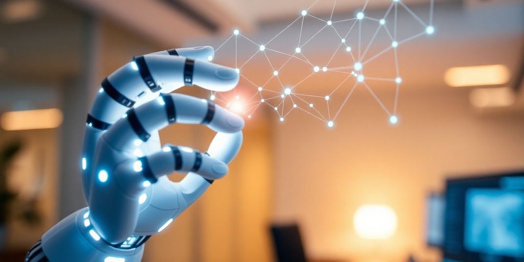 AI robot interacting with customer data visually.