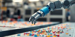 Robotic arm sorting components.
