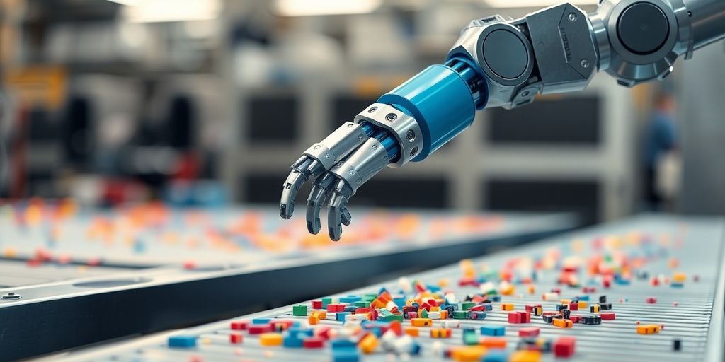 Robotic arm sorting components.